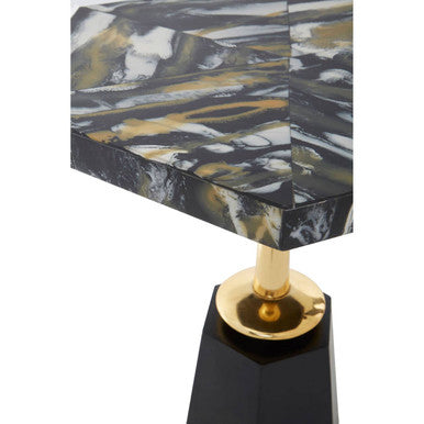 Assorted Horn Effect Hexagonal Top Side Table with Gold Pedestal and Black Base | Odell