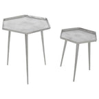 Silver Set of 2 Hexagonal Side Tables with Textured Tops and Splayed Legs | Halle