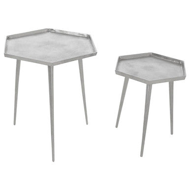 Silver Set of 2 Hexagonal Side Tables with Textured Tops and Splayed Legs | Halle
