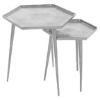 Silver Set of 2 Hexagonal Side Tables with Textured Tops and Splayed Legs | Halle