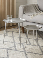 Silver Set of 2 Hexagonal Side Tables with Textured Tops and Splayed Legs | Halle