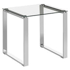 Square Glass Top End Table with Silver Stainless Steel Legs, Allure
