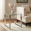 Square Glass Top End Table with Silver Stainless Steel Legs, Allure