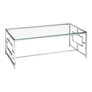Silver Reflective Frame Coffee Table with Clear Tempered Glass Top | Allure