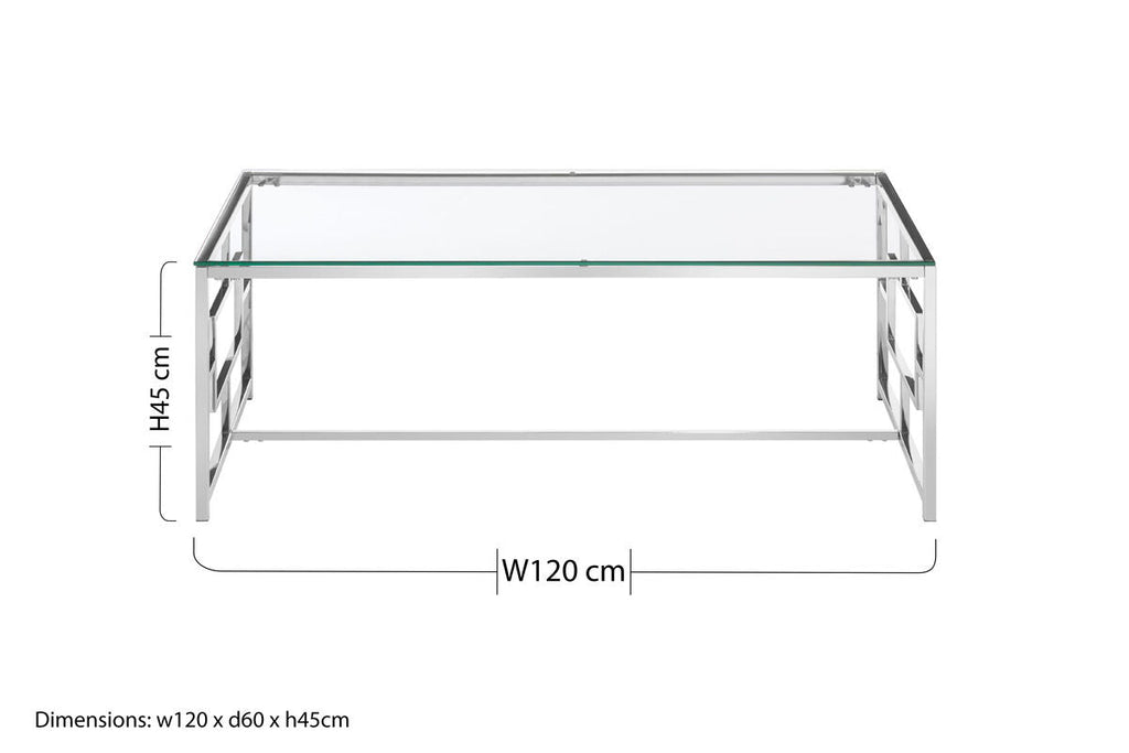 Silver Reflective Frame Coffee Table with Clear Tempered Glass Top | Allure