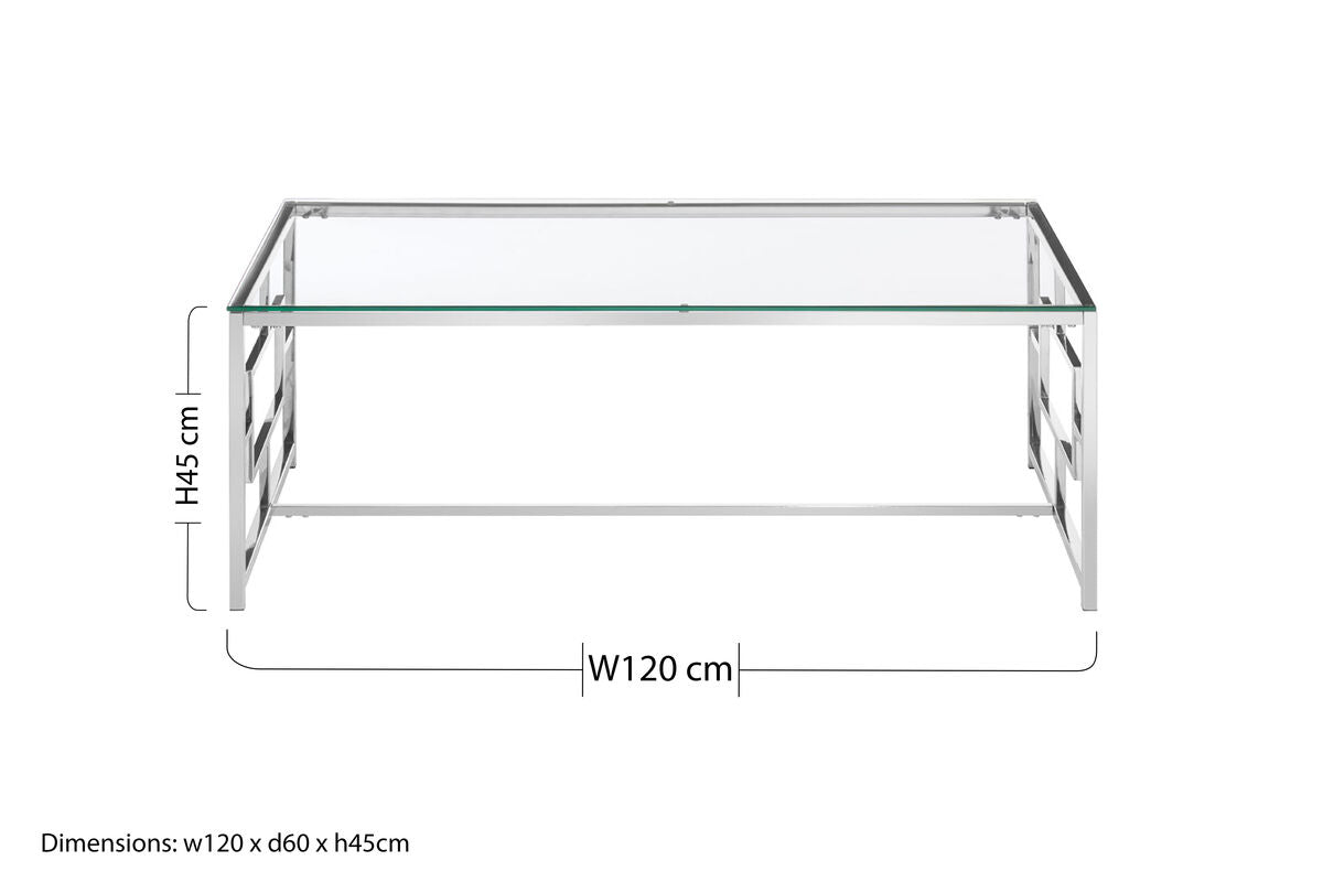 Silver Reflective Frame Coffee Table with Clear Tempered Glass Top | Allure
