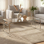 Silver Reflective Frame Coffee Table with Clear Tempered Glass Top | Allure