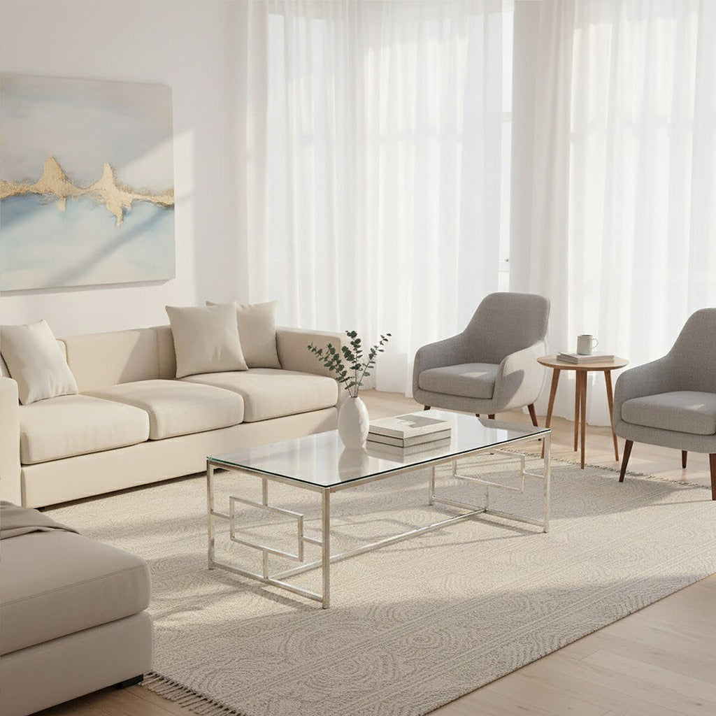Silver Reflective Frame Coffee Table with Clear Tempered Glass Top | Allure