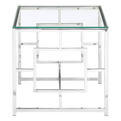 Silver Reflective Frame End Table with Clear Tempered Glass Top | Allure