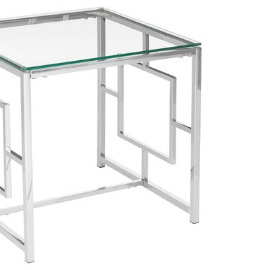 Silver Reflective Frame End Table with Clear Tempered Glass Top | Allure