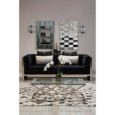 Silver Reflective Stainless Steel Coffee Table with Clear Tempered Glass Top | Allure