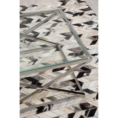 Silver Reflective Stainless Steel Coffee Table with Clear Tempered Glass Top | Allure