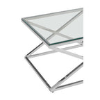 Silver Reflective Stainless Steel Coffee Table with Clear Tempered Glass Top | Allure