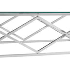 Silver Reflective Stainless Steel Coffee Table with Clear Tempered Glass Top | Allure