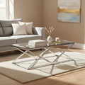 Silver Reflective Stainless Steel Coffee Table with Clear Tempered Glass Top | Allure