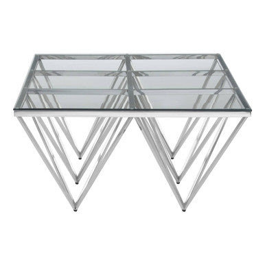Silver Prismatic Base Coffee Table with Clear Glass Top and 6 Pincer Style Legs | Allure