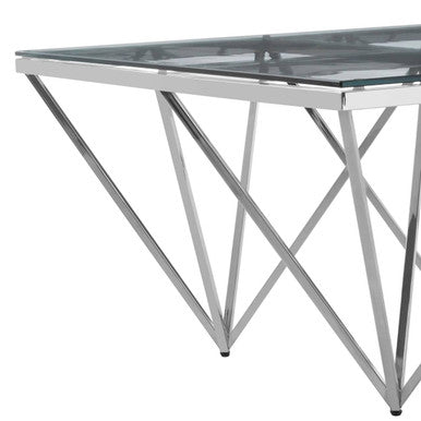 Silver Prismatic Base Coffee Table with Clear Glass Top and 6 Pincer Style Legs | Allure
