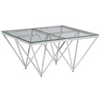 Silver Tempered Glass Coffee Table with Reflective Steel 4 Leg Base | Allure