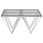 Silver Tempered Glass Coffee Table with Reflective Steel 4 Leg Base | Allure