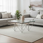 Silver Tempered Glass Coffee Table with Reflective Steel 4 Leg Base | Allure