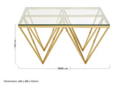 Gold Prismatic Square Coffee Table with Clear Glass Top and Pincer Style Legs | Allure