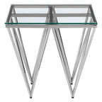 Silver Stainless Steel End Table with Pincer Like Legs and Glass Top | Allure