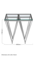 Silver Stainless Steel End Table with Pincer Like Legs and Glass Top | Allure