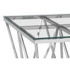 Silver Stainless Steel End Table with Pincer Like Legs and Glass Top | Allure