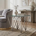 Silver Stainless Steel End Table with Pincer Like Legs and Glass Top | Allure
