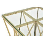 Gold Finish Side Table with Tempered Glass Top and Sculptural Metal Base | Allure