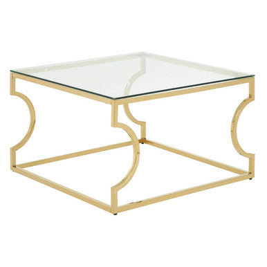 Gold Curved Frame Coffee Table with Clear Tempered Glass Top | Allure