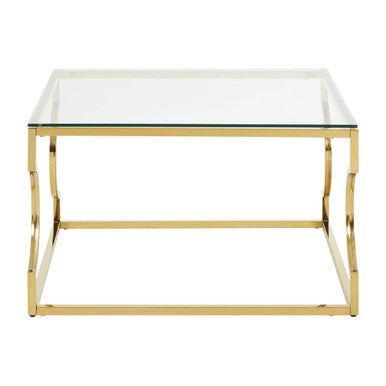 Gold Curved Frame Coffee Table with Clear Tempered Glass Top | Allure