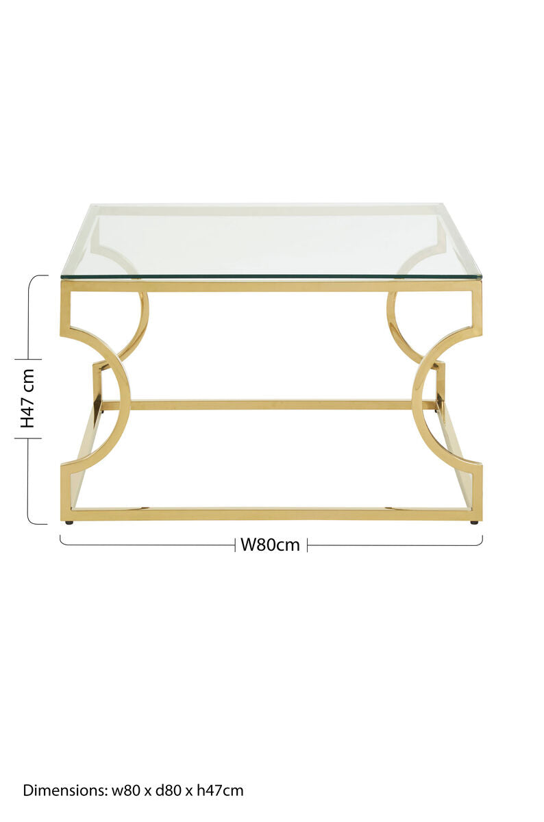 Gold Curved Frame Coffee Table with Clear Tempered Glass Top | Allure