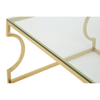 Gold Curved Frame Coffee Table with Clear Tempered Glass Top | Allure