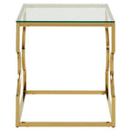 Gold Curved Frame Square End Table with Clear Tempered Glass | Allure