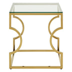 Gold Curved Frame Square End Table with Clear Tempered Glass | Allure