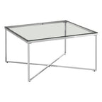 Silver Cross Base Coffee Table with Clear Tempered Glass Top | Allure