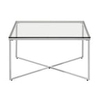Silver Cross Base Coffee Table with Clear Tempered Glass Top | Allure
