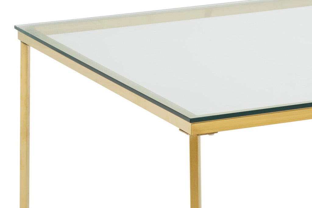 Gold Finish Coffee Table with Intersecting Cross Base and Clear Glass Top, Allure
