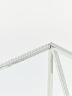 Silver Minimal Console Table with Cross Detail and Clear Tempered Glass Top | Allure