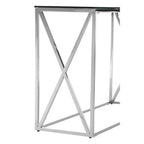 Silver Minimal Console Table with Cross Detail and Clear Tempered Glass Top | Allure