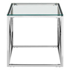 Silver Cross Base End Table with Transparent Tempered Glass Top | Allure