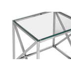 Silver Cross Base End Table with Transparent Tempered Glass Top | Allure
