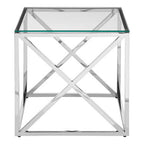 Silver Cross Base End Table with Transparent Tempered Glass Top | Allure