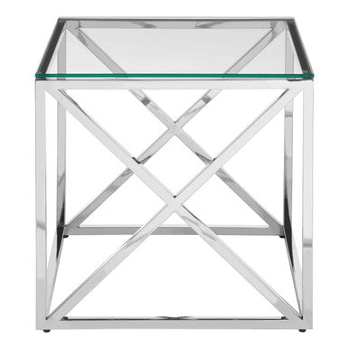 Silver Cross Base End Table with Transparent Tempered Glass Top | Allure