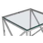 Silver Cross Base End Table with Transparent Tempered Glass Top | Allure