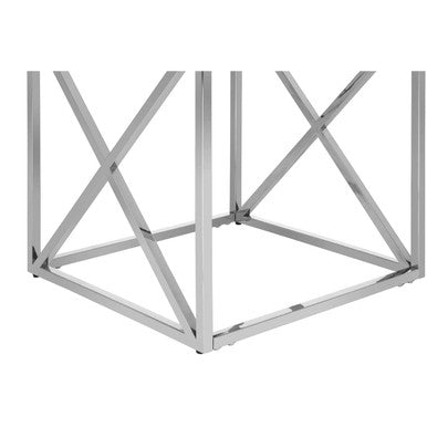 Silver Cross Base End Table with Transparent Tempered Glass Top | Allure