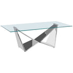 Silver Stainless Steel Wing Base Coffee Table with Clear Glass Top | Allure
