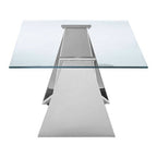 Silver Stainless Steel Wing Base Coffee Table with Clear Glass Top | Allure