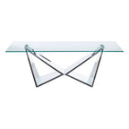 Silver Stainless Steel Wing Base Coffee Table with Clear Glass Top | Allure